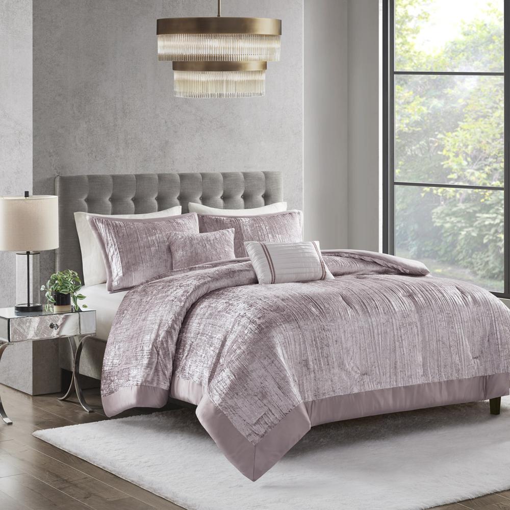 Lee 5 Piece Crinkle Velvet Comforter Set, Blush color. Picture 4