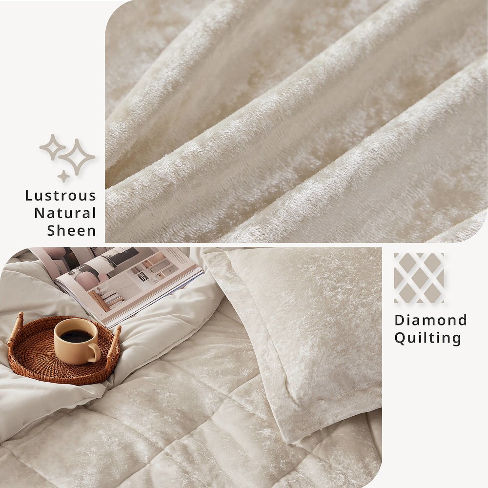 Felicia Velvet Comforter Set with Throw Pillow in Champagne Color. Picture 3