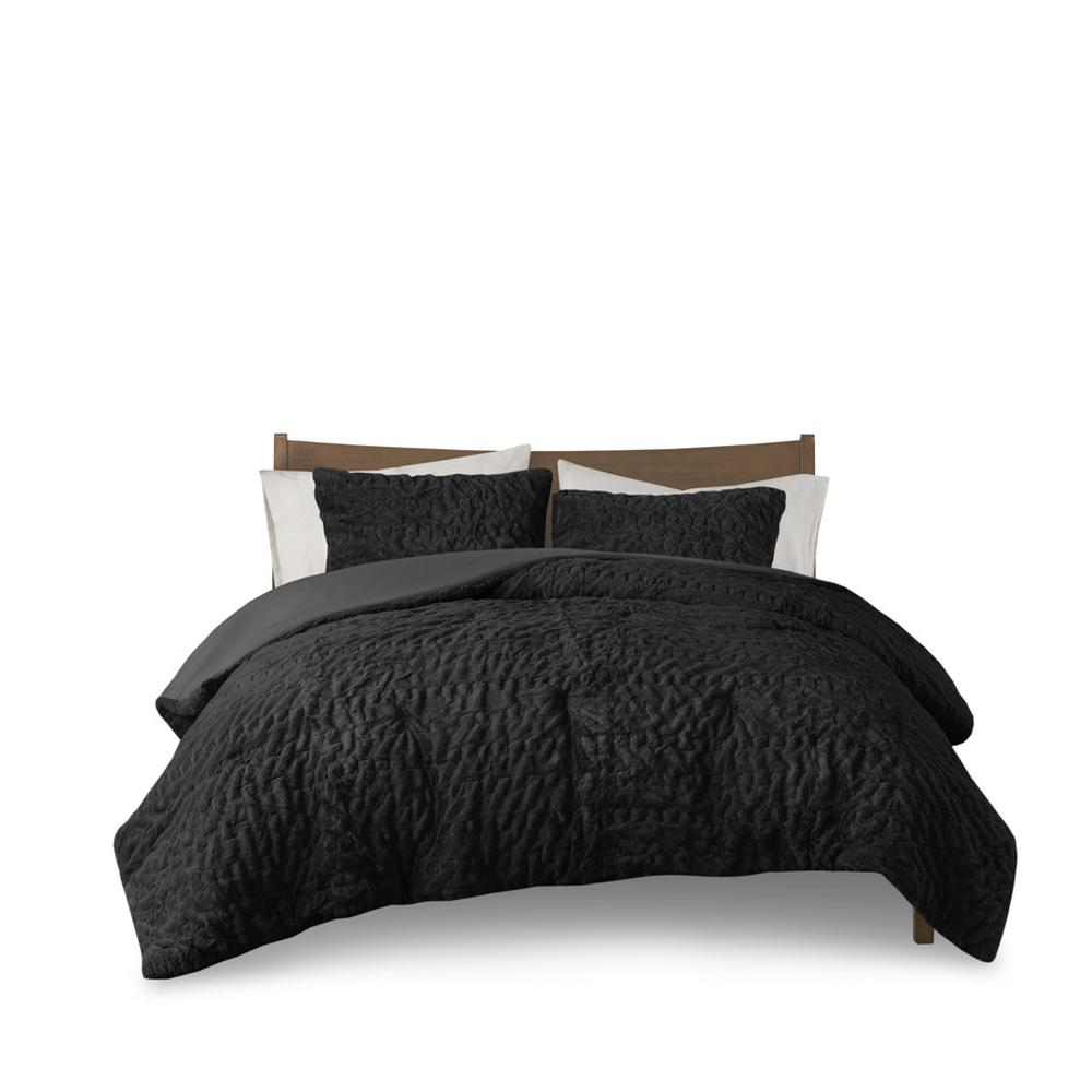 Ruched Fur Down Alternative Comforter Set. Picture 1