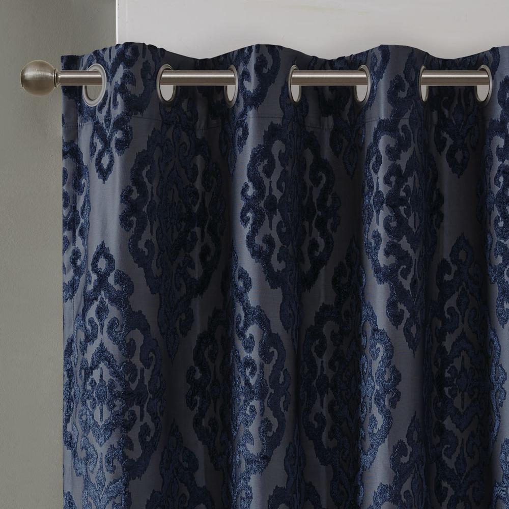 Knitted Jacquard Damask Total Blackout Grommet Top Curtain Panel. Picture 1