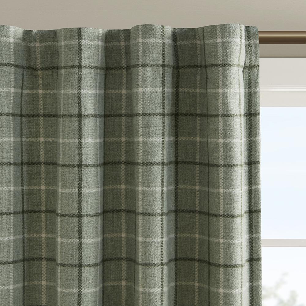 Plaid Rod Pocket and Back Tab Curtain Panel with Fleece Lining. Picture 2