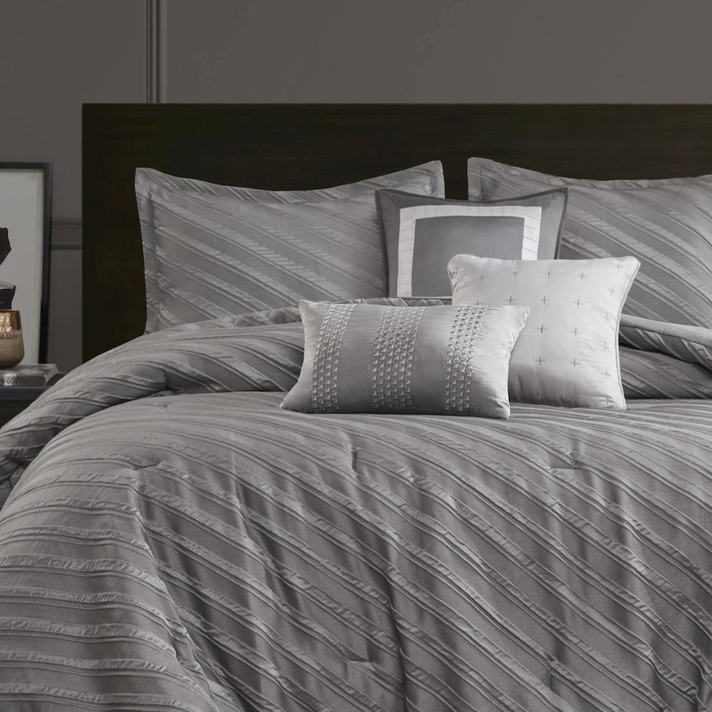 Riva 7 Piece Comforter Set, Grey color. Picture 5