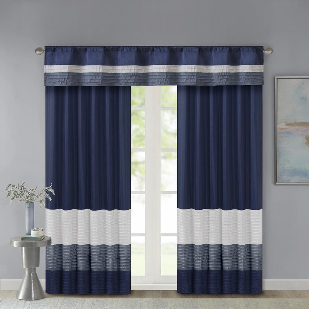 Navy Pintuck Striped Window Valance, Belen Kox. Picture 4