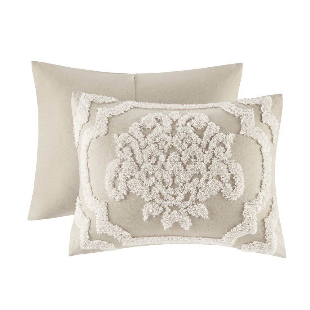 3 piece Tufted Cotton Chenille Damask Comforter Set. Picture 3