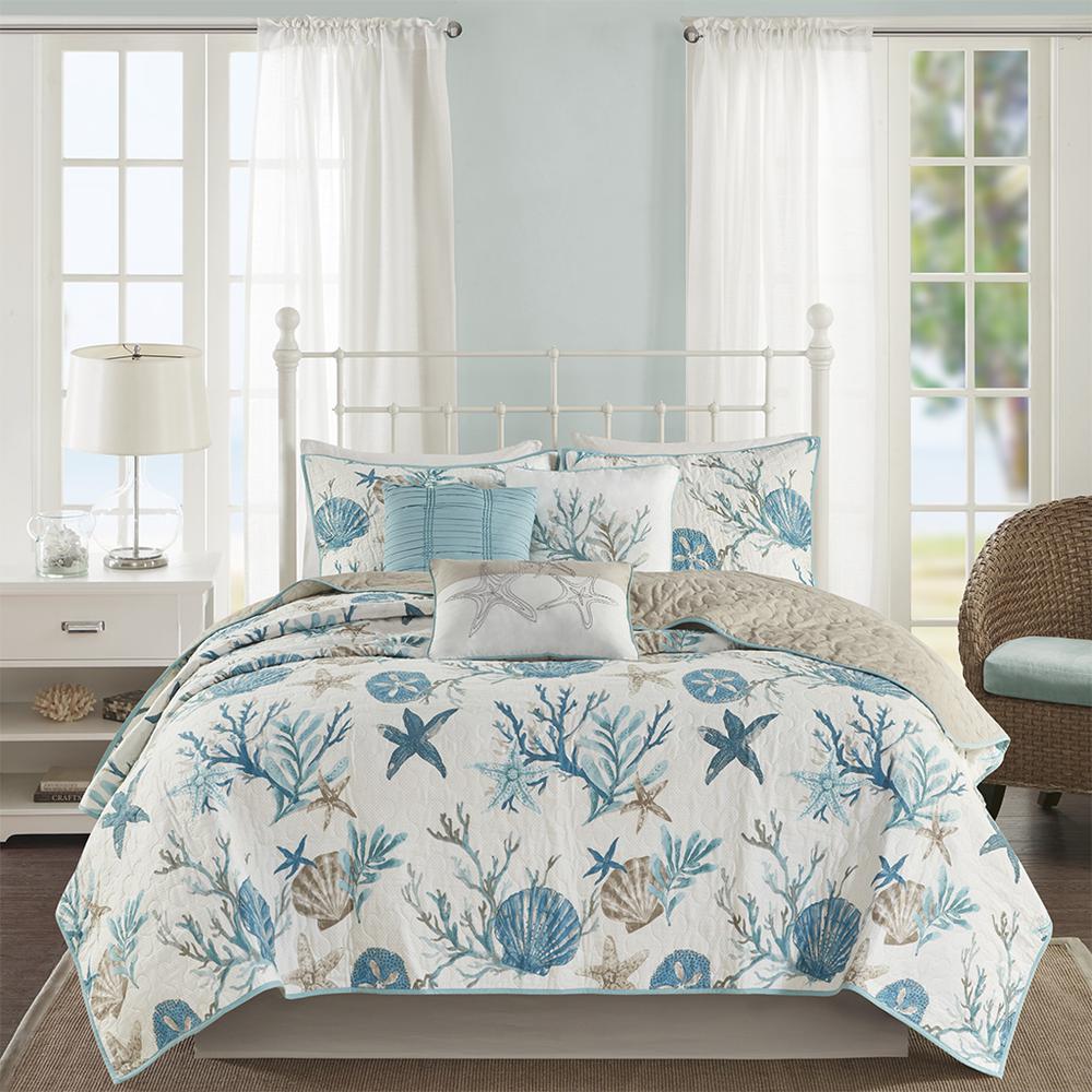 6 Piece Cotton Sateen Quilt Set with Throw Pillows. Picture 2