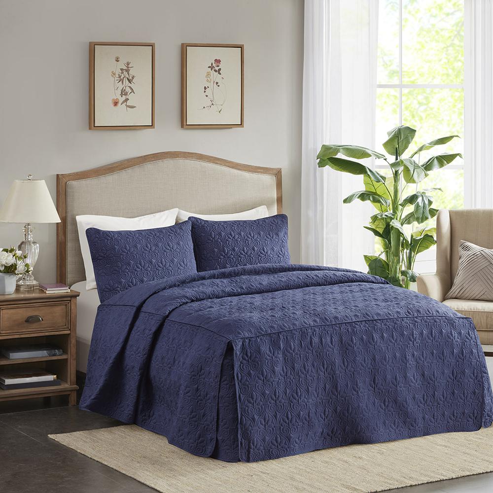 3 Piece Split Corner Pleated Quilted Bedspread. Picture 3