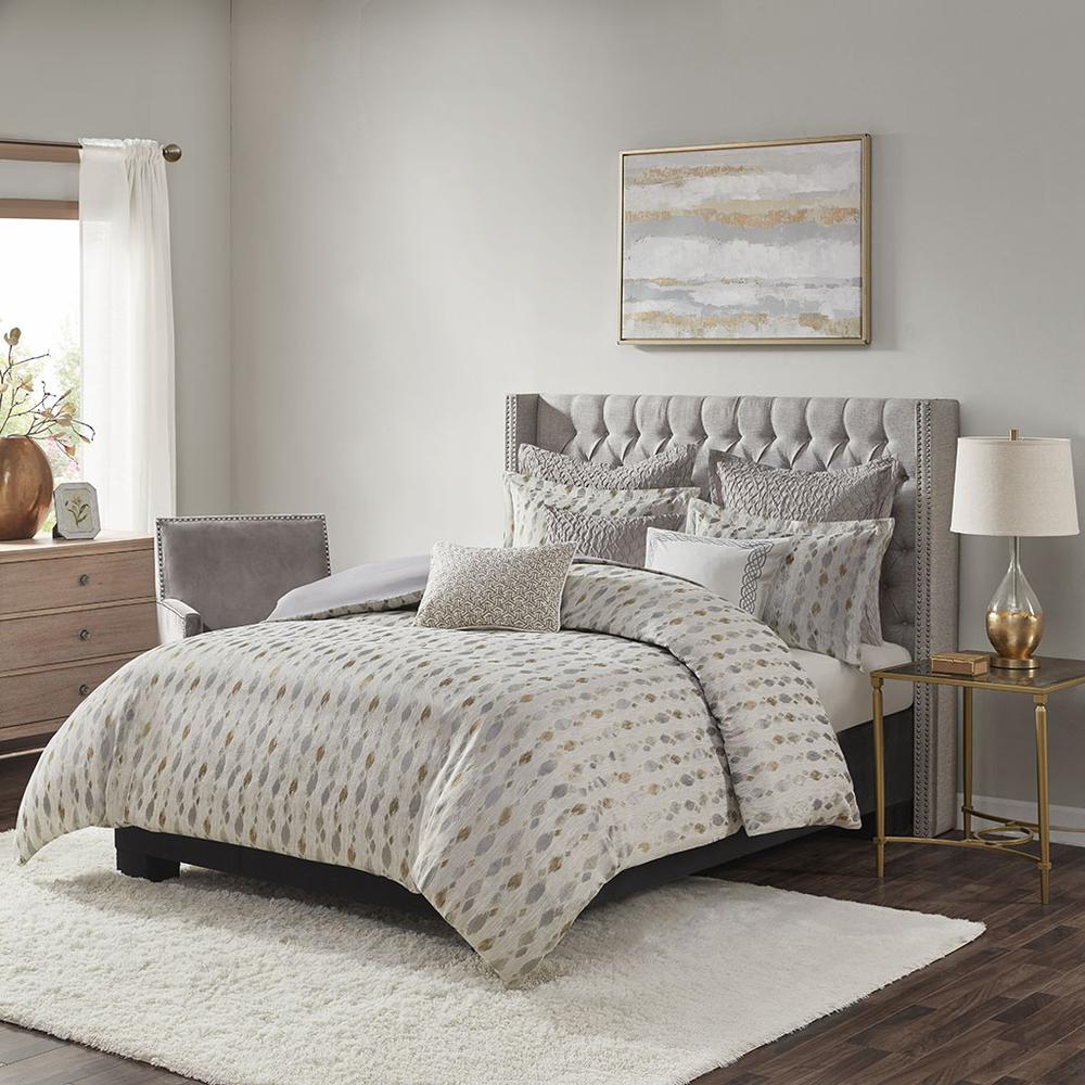 Sanctuary Comforter King 9 Piece Set, Taupe/Gold color. Picture 4