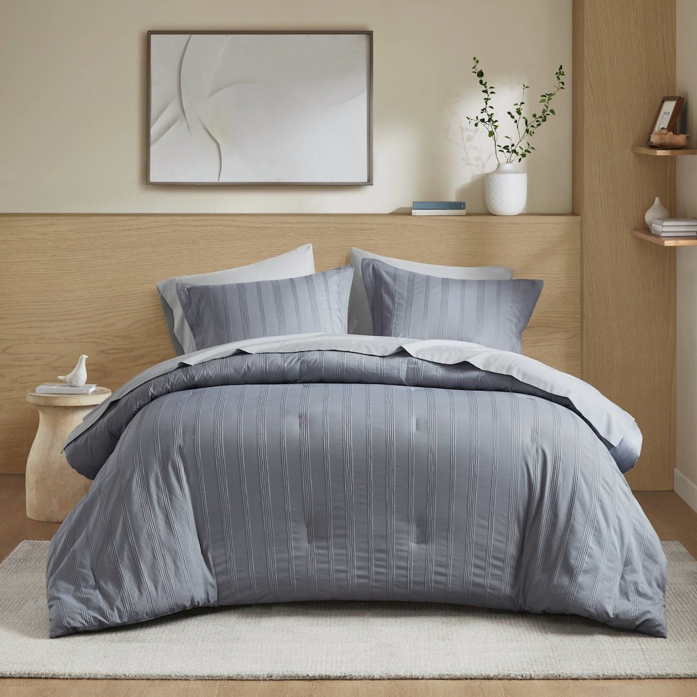 Logan Woven Striped Comforter Set, Blue/Grey color. Picture 1