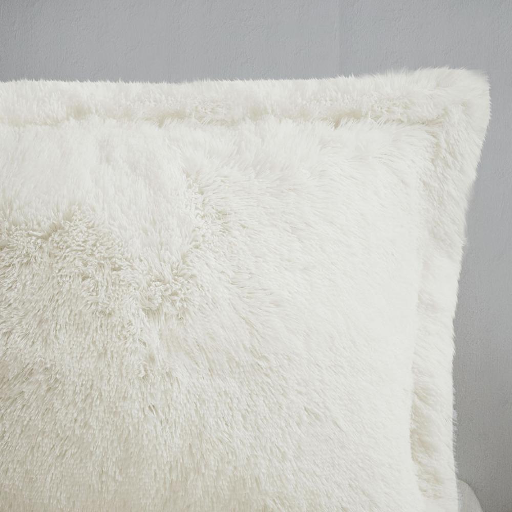 Malea Shaggy Fur Duvet Cover Set, Ivory color. Picture 1