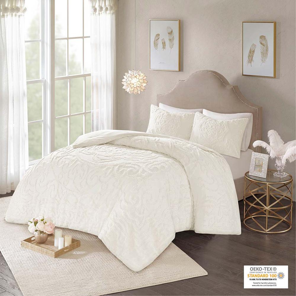 Laetitia 2 Piece Cotton Chenille Comforter Set, Off-White color. Picture 4