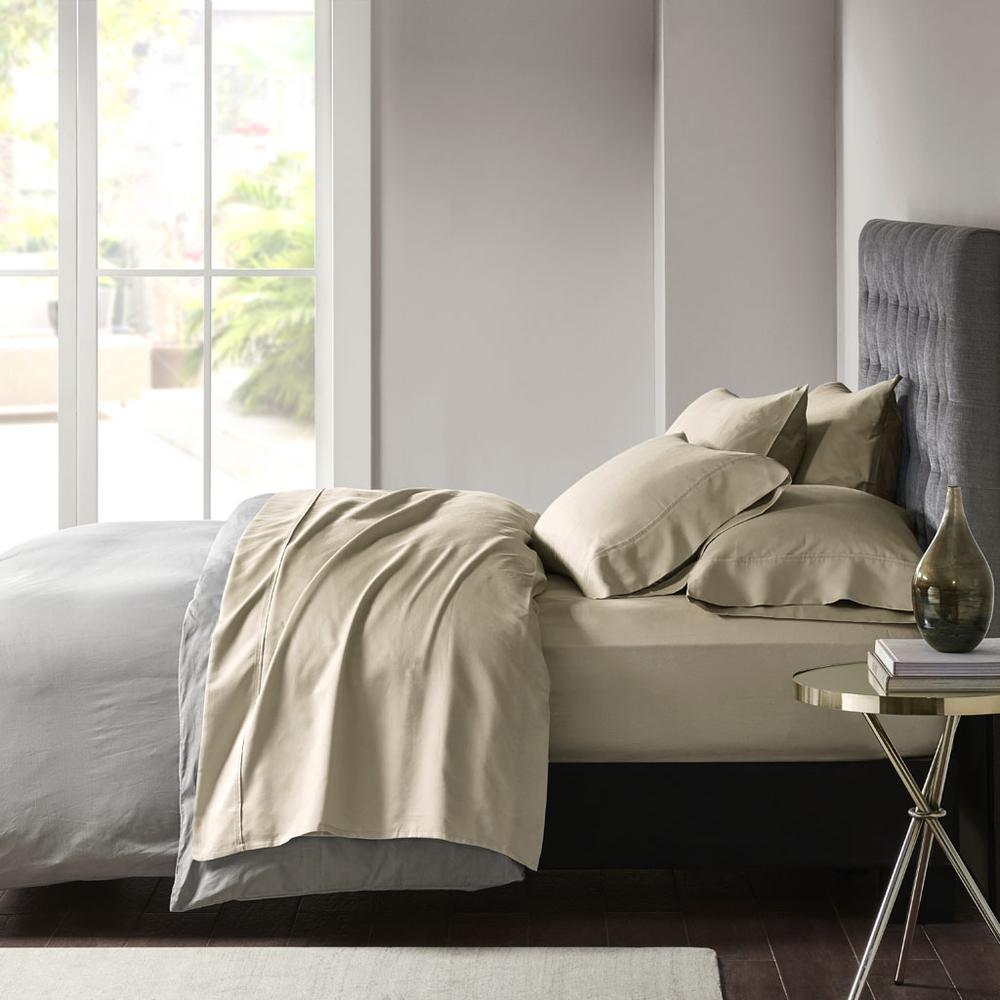 800 Thread Count Cotton Blend Sateen Sheet Set, Khaki color. Picture 4