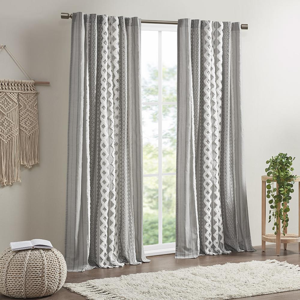 Cotton Printed Curtain Panel with Chenille Stripe and Lining. Picture 3
