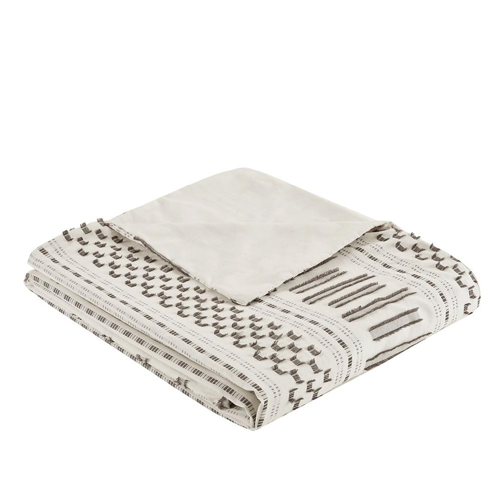 Serenity Ivory/Charcoal Jacquard Duvet Cover Mini Set, Belen Kox. Picture 1