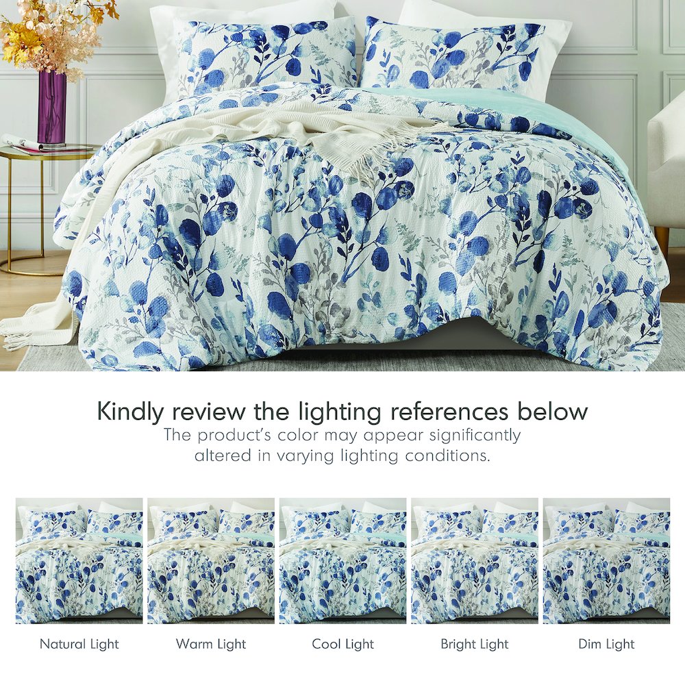 Reversible Floral Botanical Seersucker Comforter Set. Picture 4