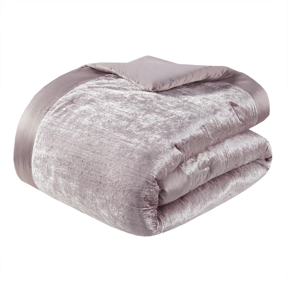 Lee 5 Piece Crinkle Velvet Comforter Set, Blush color. Picture 2