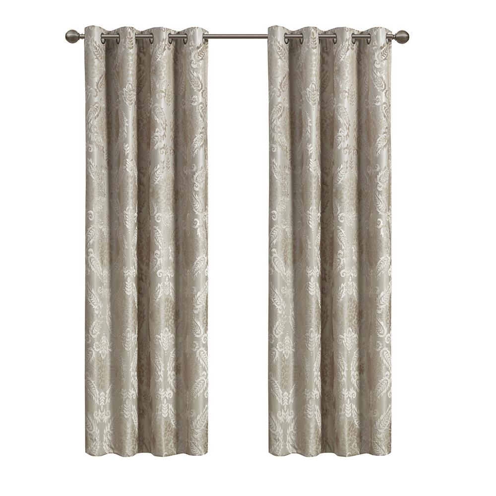 Knitted Jacquard Paisley Total Blackout Grommet Top Curtain Panel. Picture 4