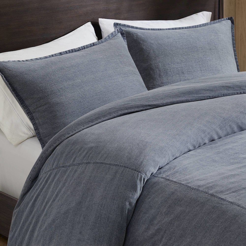 Hudson Twill Washed Duvet Set, Blue color. Picture 3