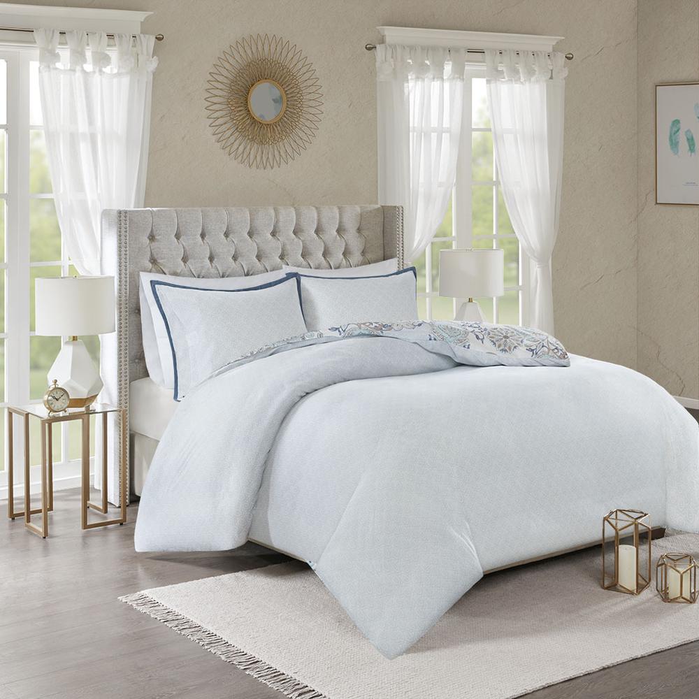 3 Piece Cotton Floral Printed Reversible Duvet Cover Set. Picture 2