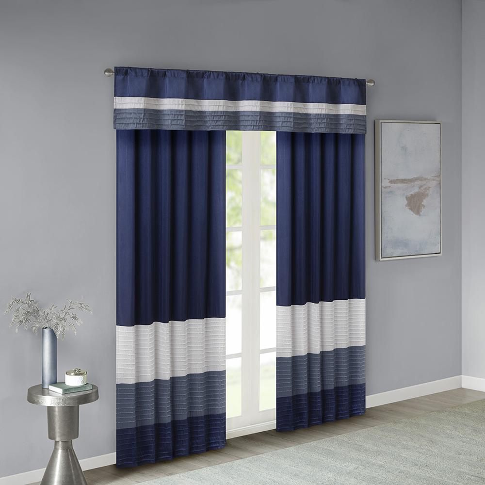 Navy Pintuck Striped Window Valance, Belen Kox. Picture 5