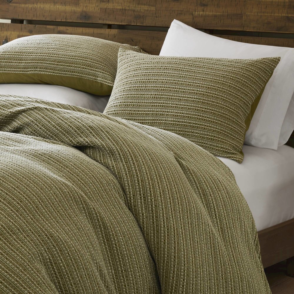 Lyon Waffle Washed Duvet Set, Green color. Picture 2