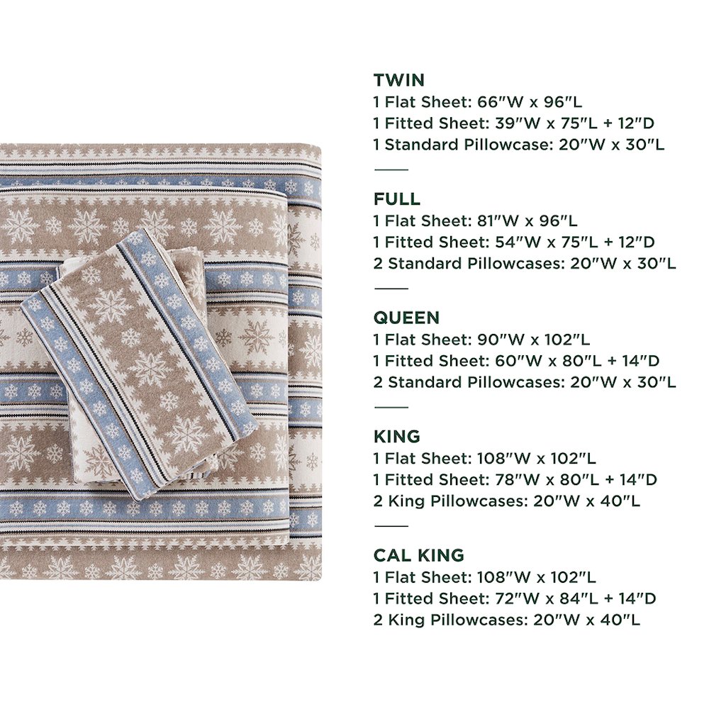 Cotton Flannel Sheet Set in Blue Snowflake. Picture 5