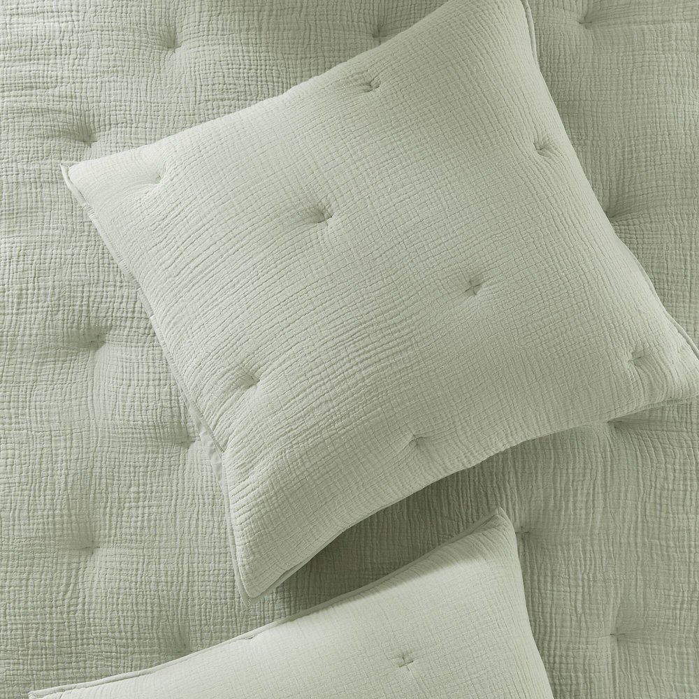 Breeze Cotton Gauze  Embroidered Quilt Set, Sage color. Picture 3