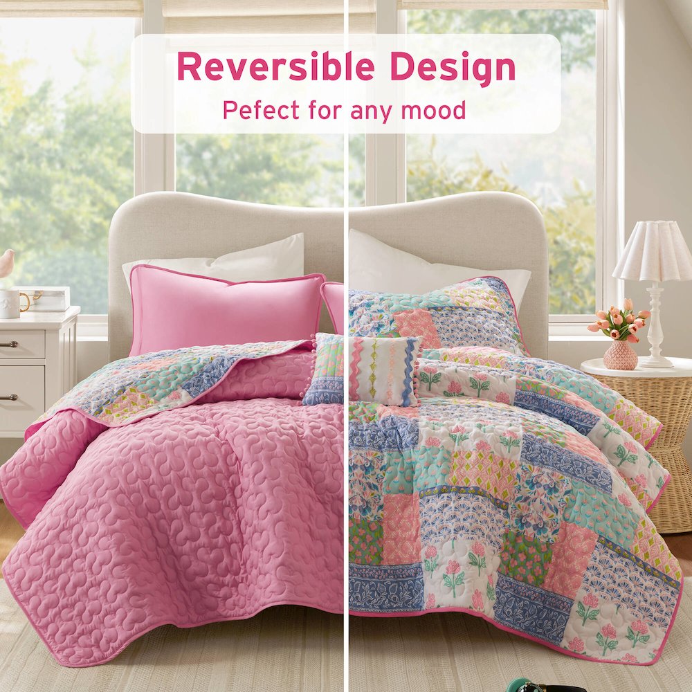 Nellie 3pcs Quilt Set, Pink color. Picture 1
