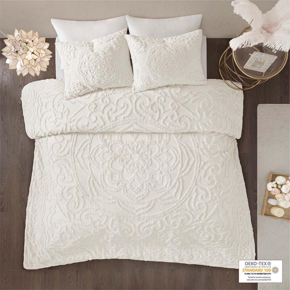 3-Piece Tufted Cotton Chenille Medallion Duvet Cover Set. Picture 4