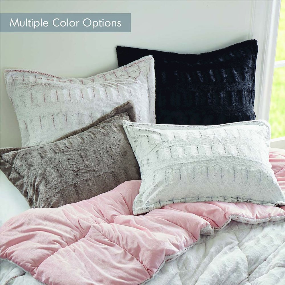Gia Solid Faux Fur Comforter Mini Set, Black color. Picture 3