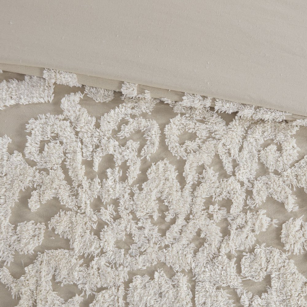 3 piece Tufted Cotton Chenille Damask Comforter Set. Picture 1