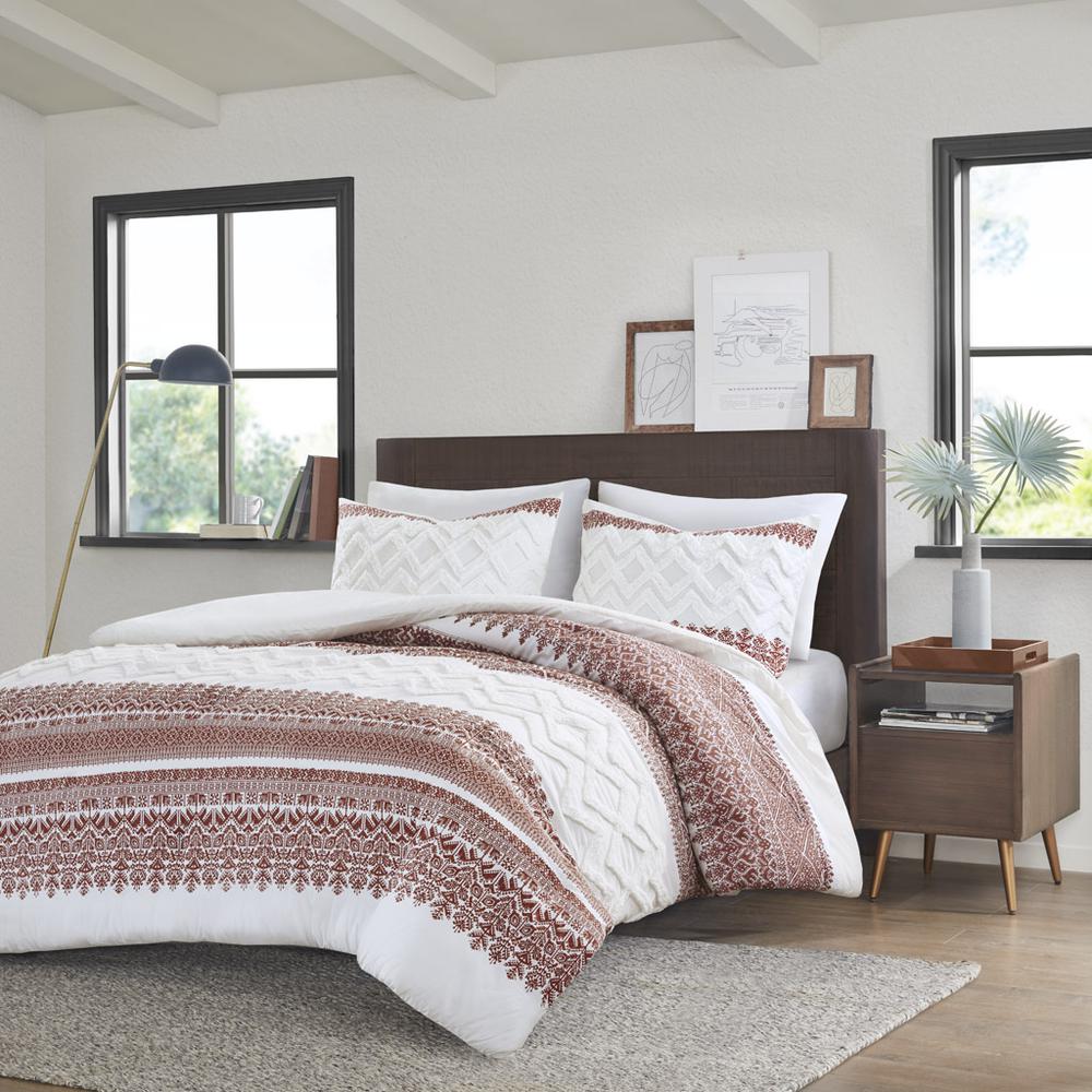 3 Piece Cotton Duvet Cover Set with Chenille Tufting. Picture 1