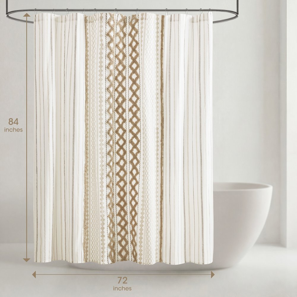 Imani Cotton Printed Shower Curtain with Chenille. Picture 5
