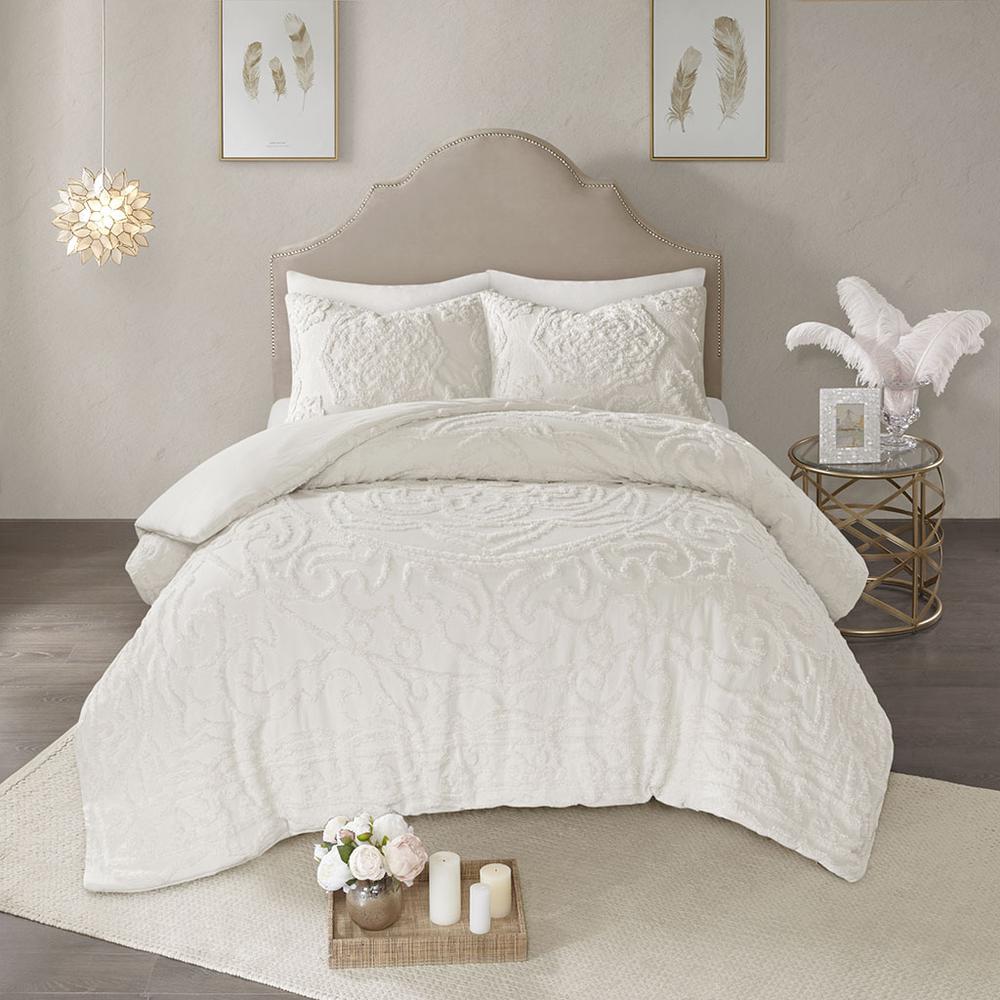 3-Piece Tufted Cotton Chenille Medallion Duvet Cover Set. Picture 2