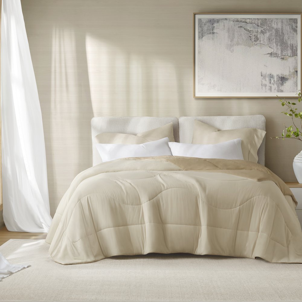 Reversible Tencel Comforter Blanket, Linen color. Picture 2