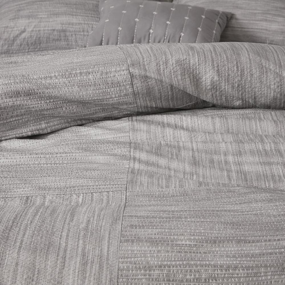 Walter 7 Piece Printed Seersucker Comforter Set, Grey color. Picture 5