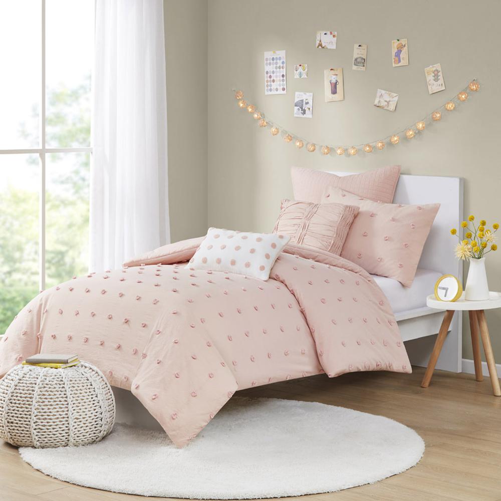 Cotton Jacquard Duvet Cover Set with Euro Shams and Throw Pillows. Picture 4