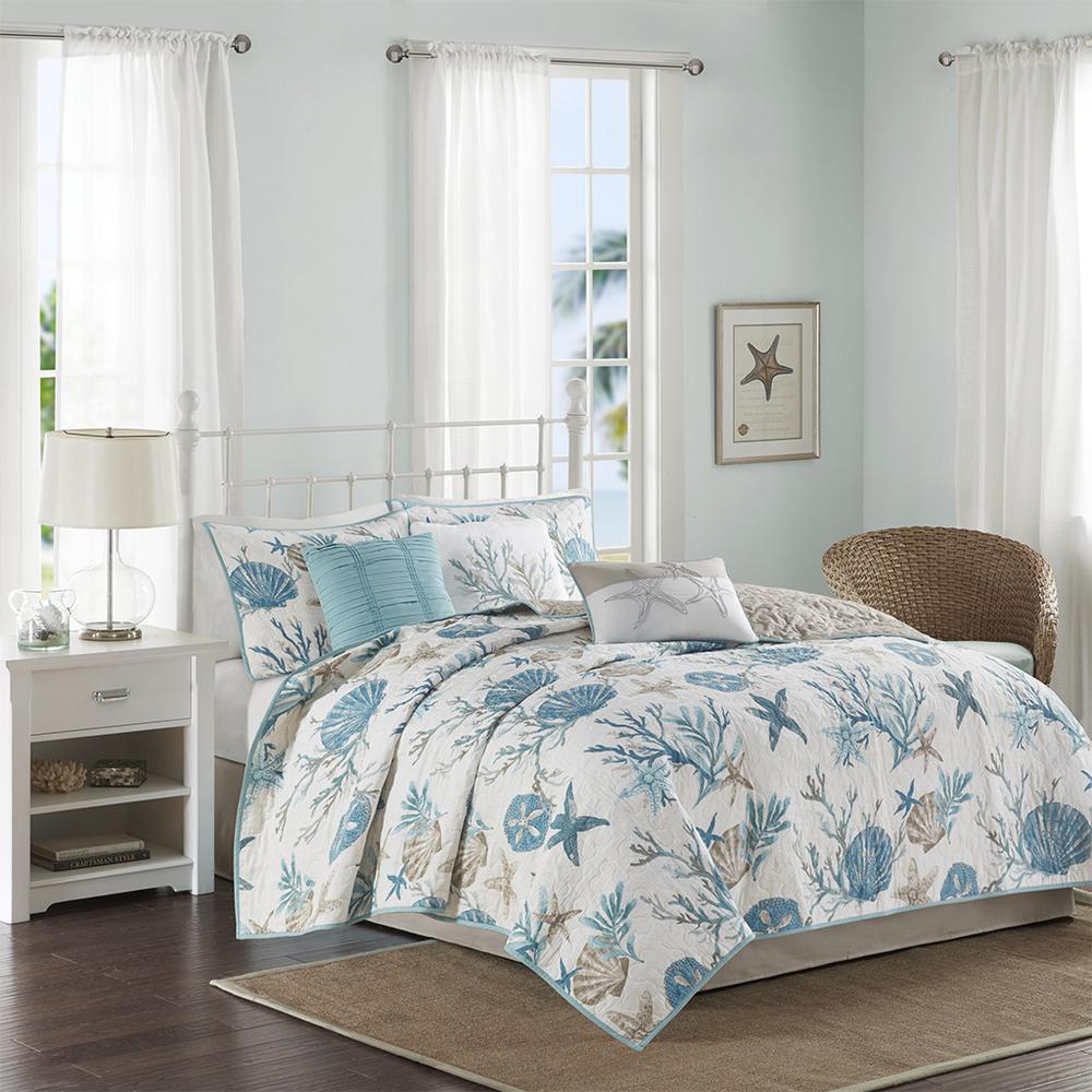 6 Piece Cotton Sateen Quilt Set with Throw Pillows. Picture 4