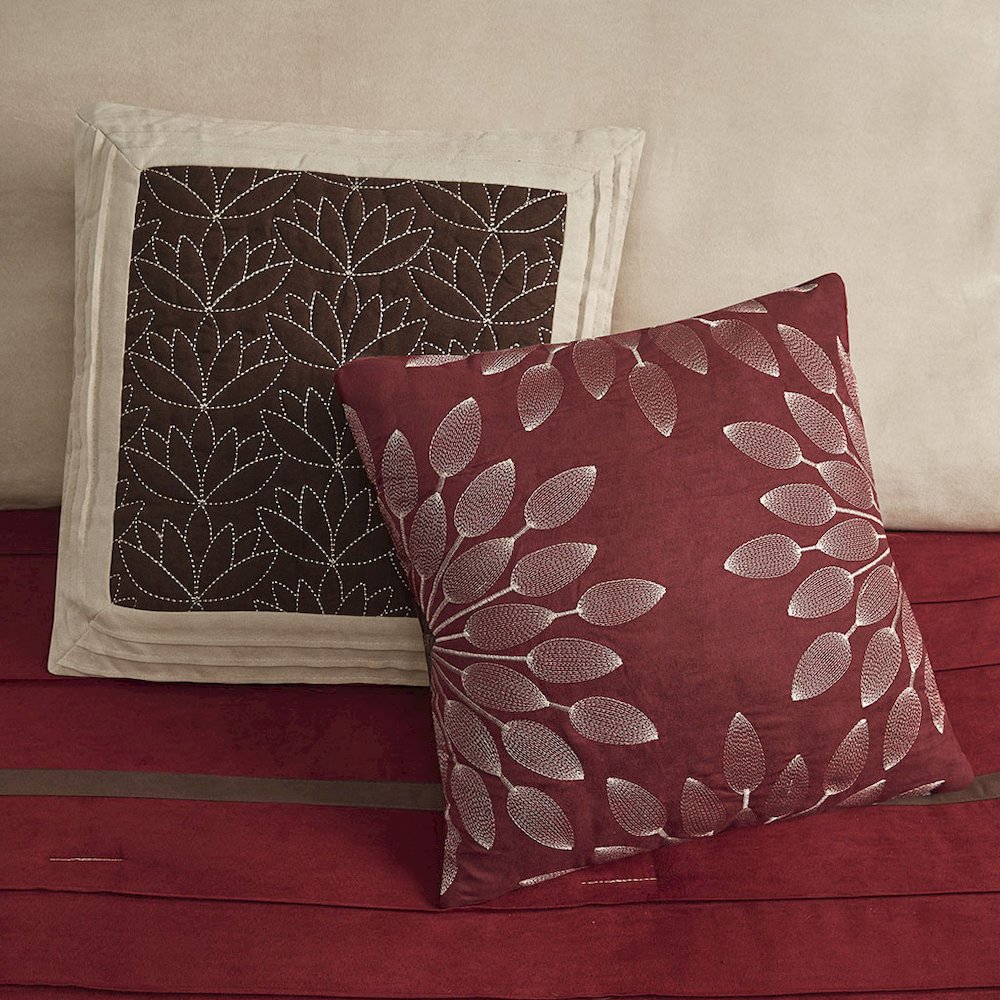 Palmer 7 PC Pieced Faux Suede Comforter Set, Red color. Picture 3