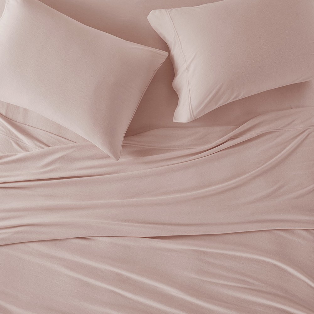 Cotton Blend Jersey Knit All Season Sheet Set, Blush color. Picture 3