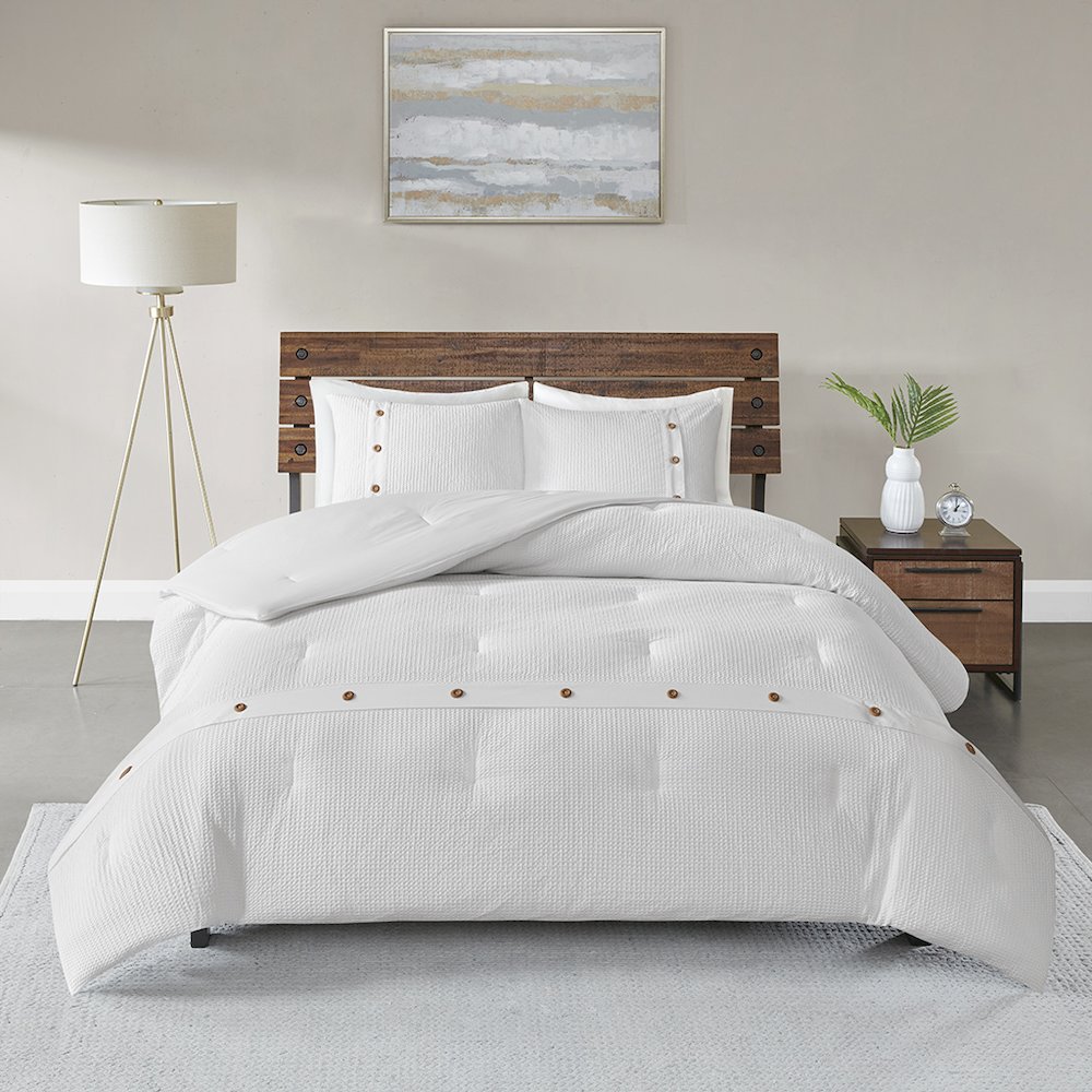 3 Piece Cotton Waffle Weave Comforter set. Picture 1