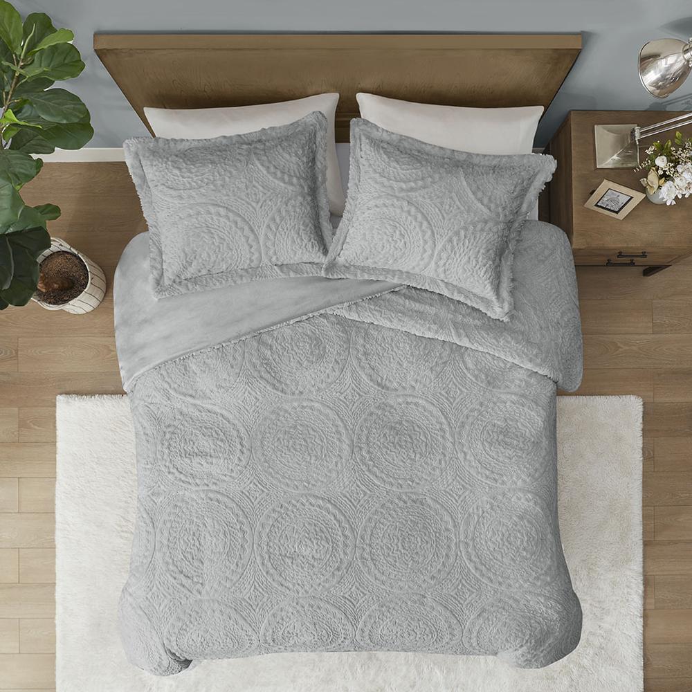 Embroidered Medallion Faux Fur Ultra Plush Comforter Mini Set. Picture 5