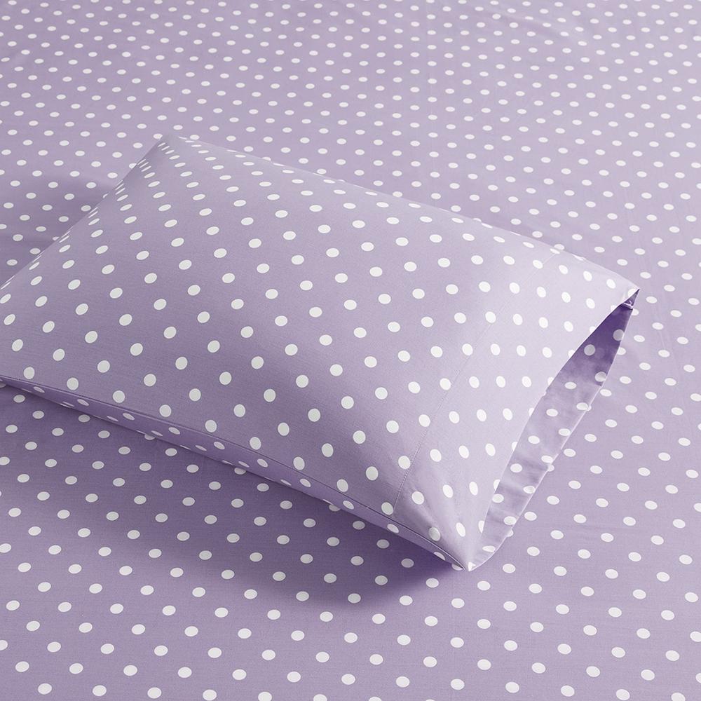 Polka Dot Printed 100% Cotton Sheet Set, Purple color. Picture 3