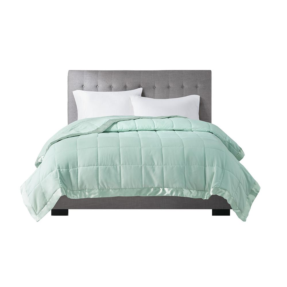 Lightweight Down Alternative Blanket with Satin Trim. Picture 3