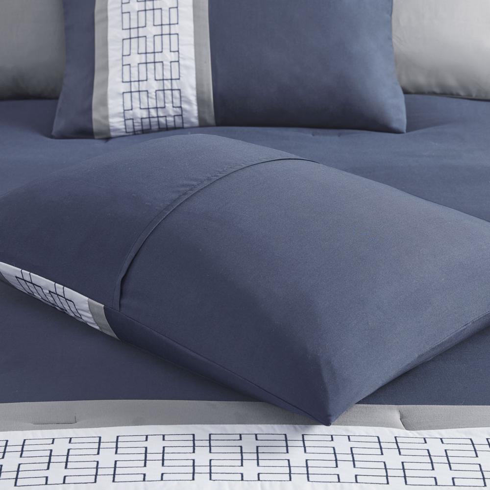 Powell 8 Piece Embroidered Comforter Set, Navy color. Picture 3