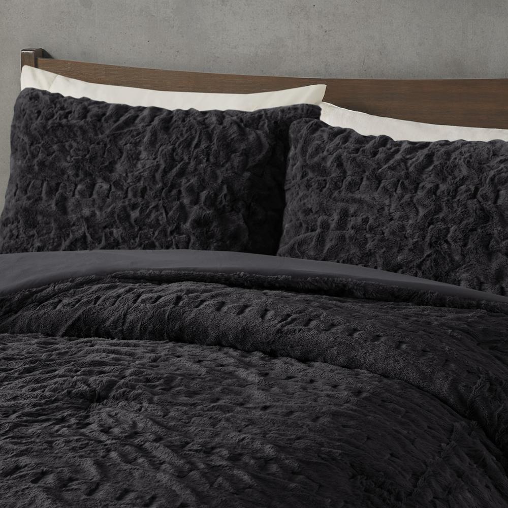 Ruched Fur Down Alternative Comforter Set. Picture 3
