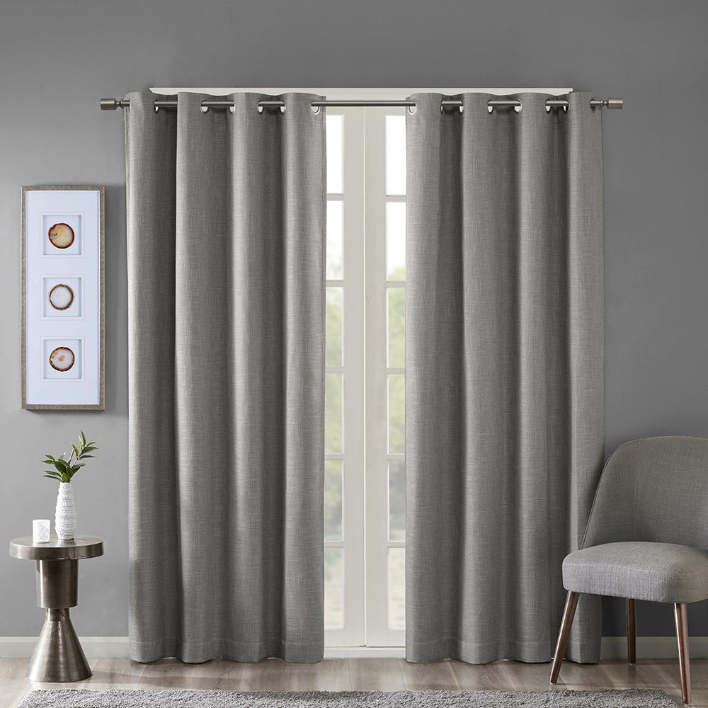 Printed Heathered Blackout Grommet Top Curtain Panel. Picture 2