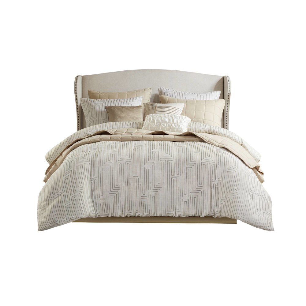 Royce 10 Piece Luxury Jacquard Comforter Set, Ivory color. Picture 1