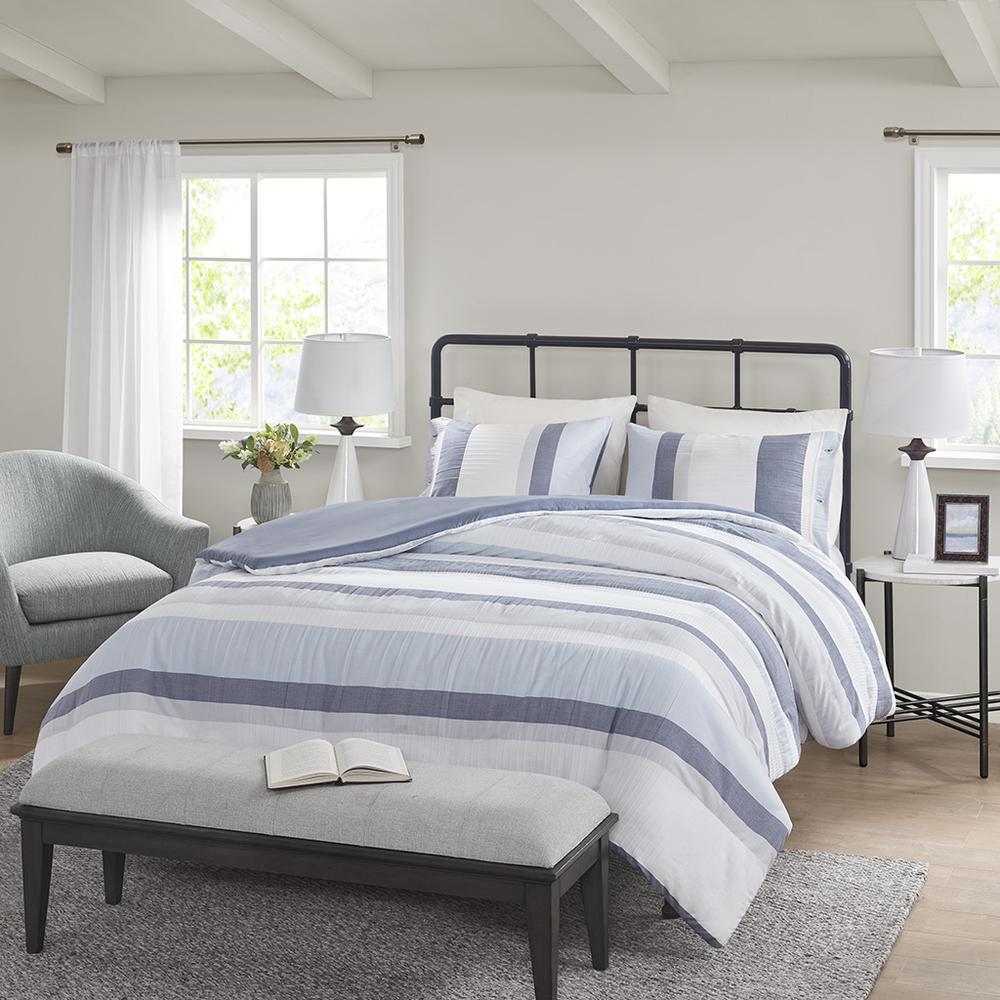 Allegany 3 Piece Jacquard Duvet Cover Set, Blue color. Picture 1