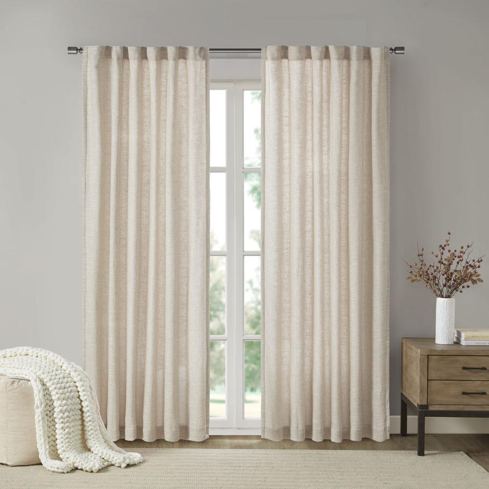 Faux Linen Rod Pocket and Back Tab Fleece Lined Curtain Panel. Picture 4