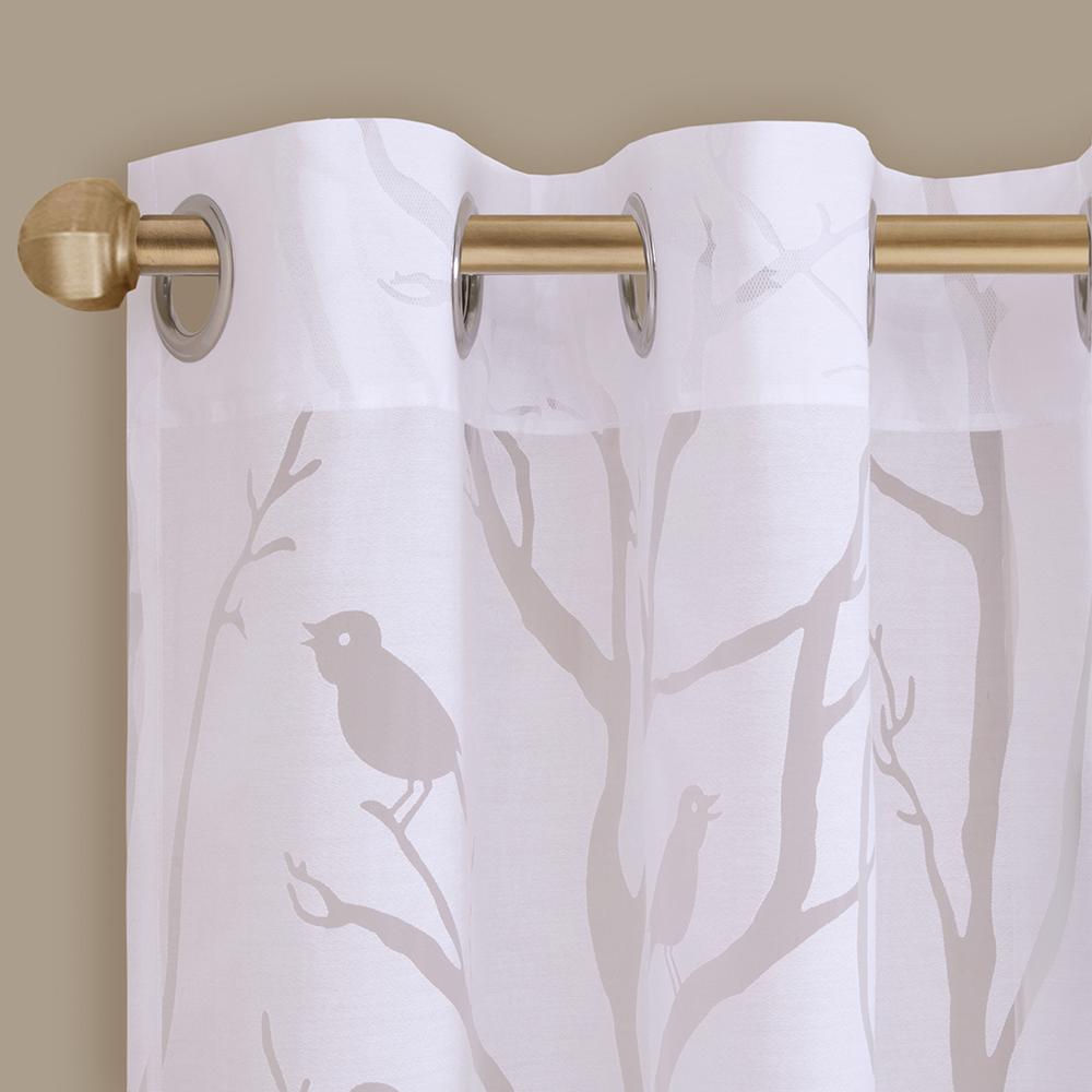 Grommet Top Sheer Bird on Branches Burnout Window Curtain. Picture 1